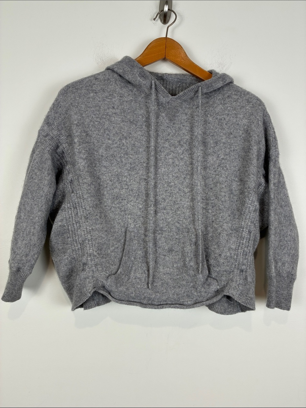 360 Sweater 100% Cashmere Gray Hooded Sweater Pullover Crop Luxury Small 3/4 Slv